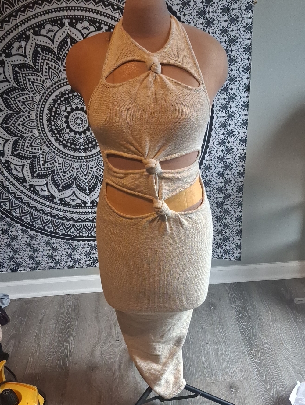 cult gaia Cream Knotted Cutout Backless Maxi Dress